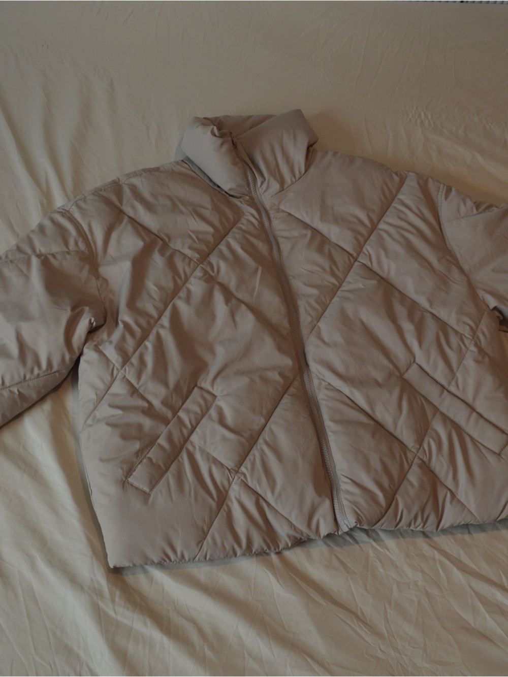 Abercrombie & Fitch Neutral Taupe Quilted Puffer Jacket